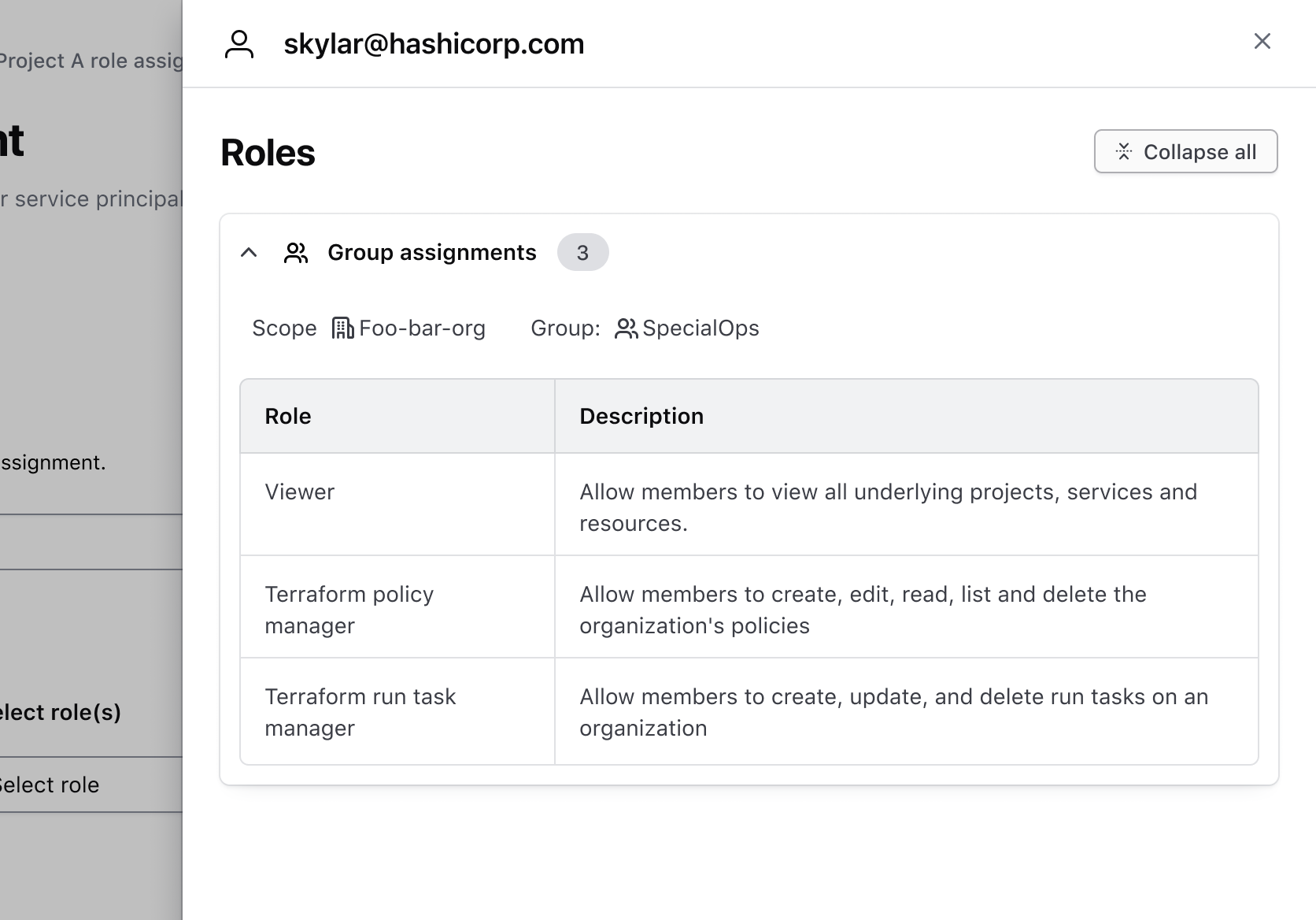 show example of terraform roles flyout design